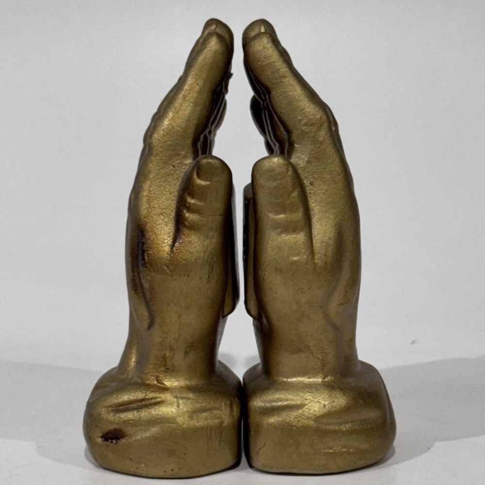 Vintage Religious Salt and Pepper Shaker Set Gold Painted‎ Ceramic Praying Hands